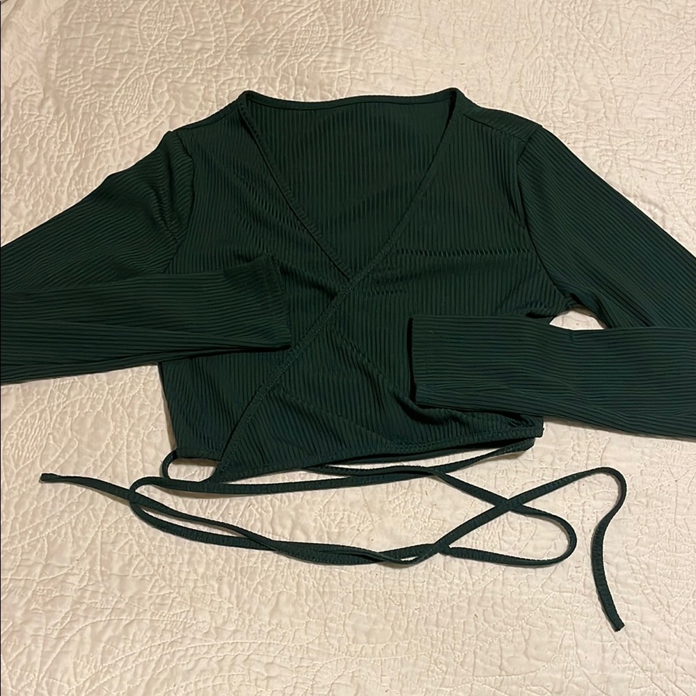 Deep Dark Green Wrap Around Long Sleeve Top